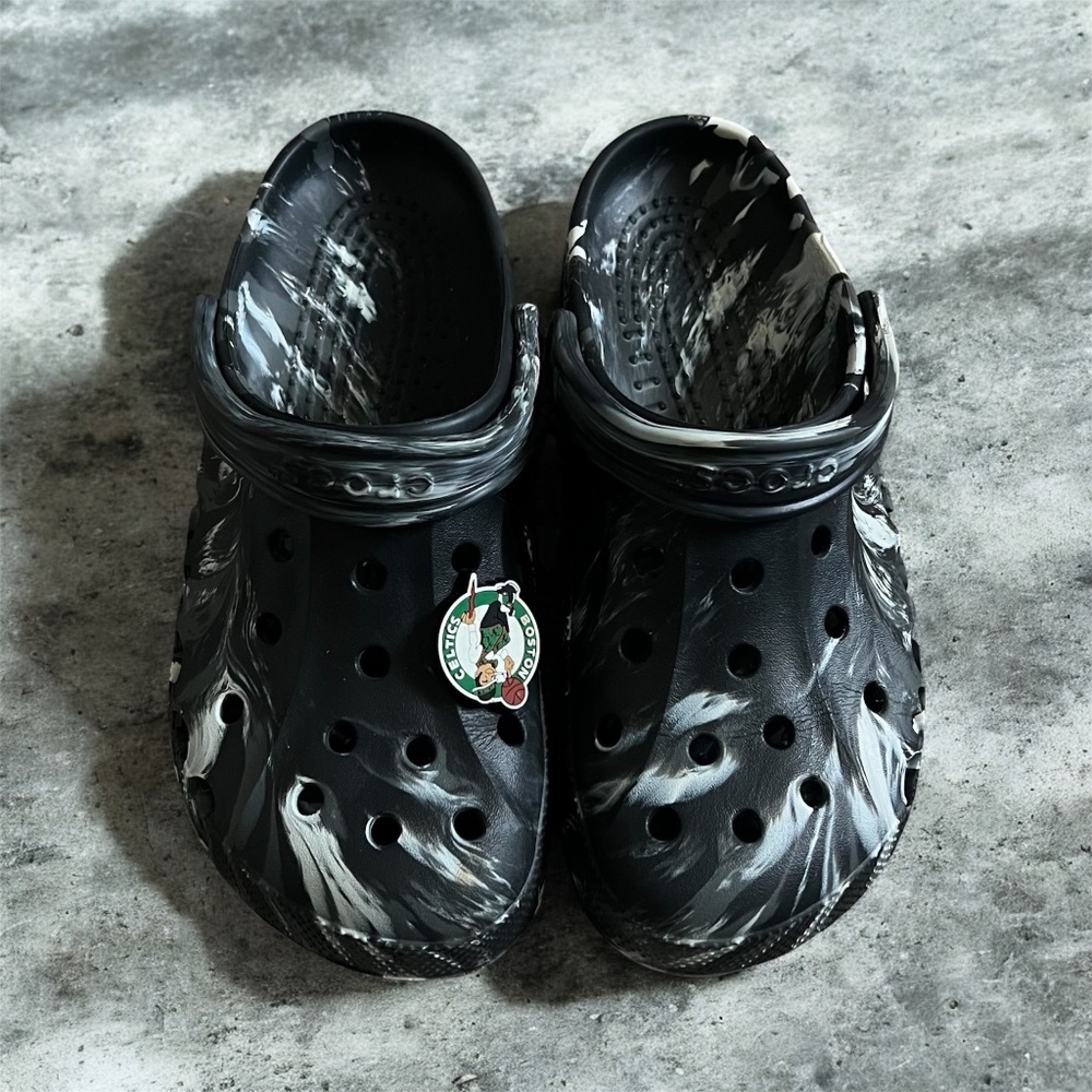 Black & White Marble Clogs w/ Celtics Charm